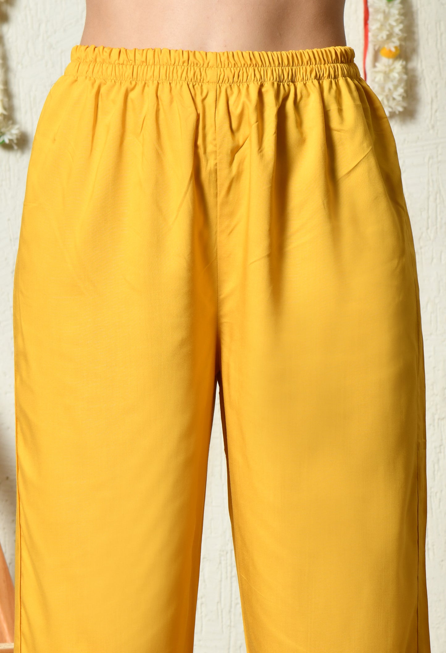 Solid Mustard Yellow Rayon Kurta Set with Mandarin V-Slit Neckline