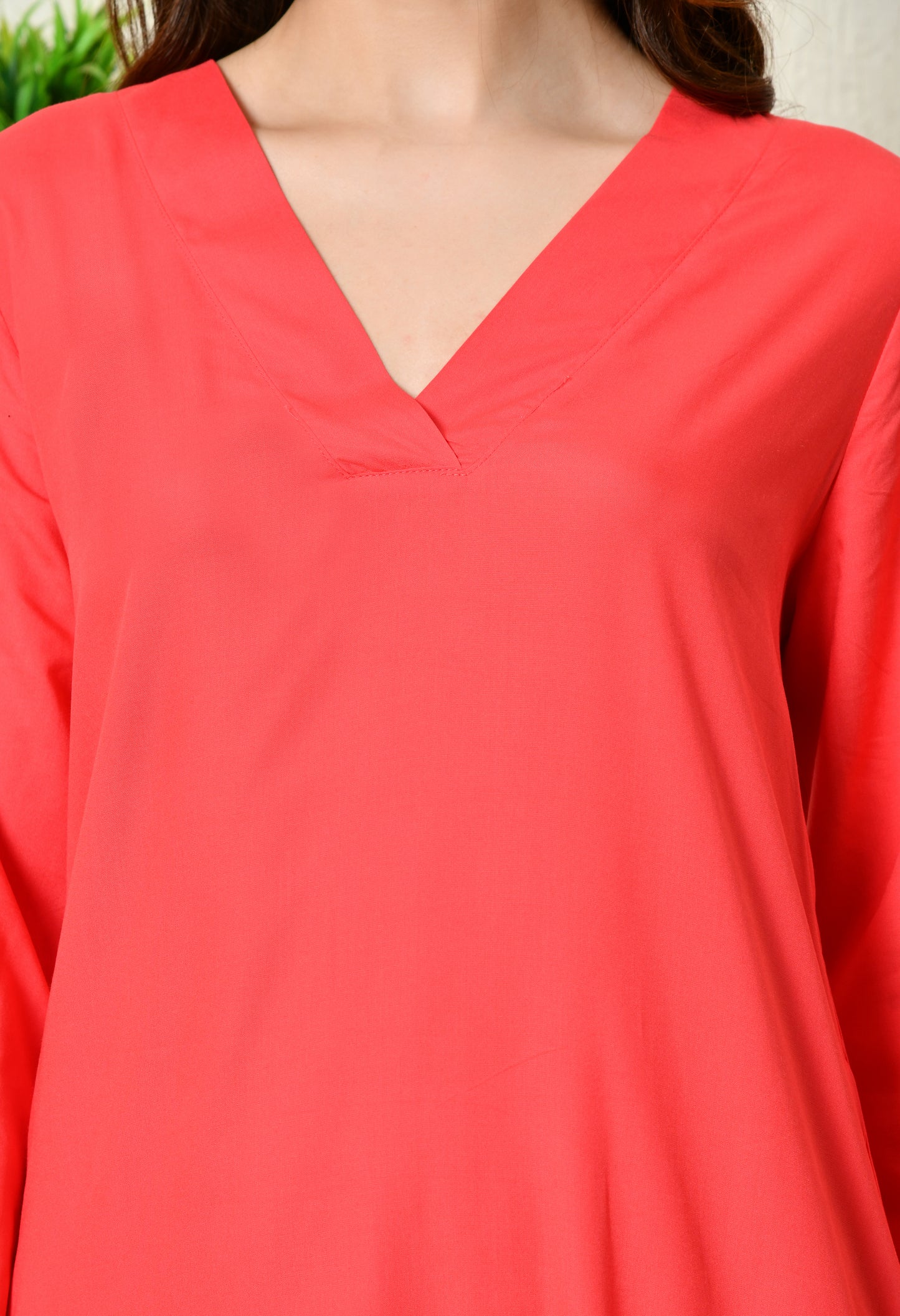 Flame Rose Solid Kurta Set | Red