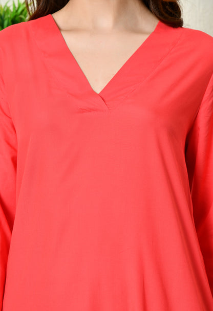 Flame Rose Solid Kurta Set | Red